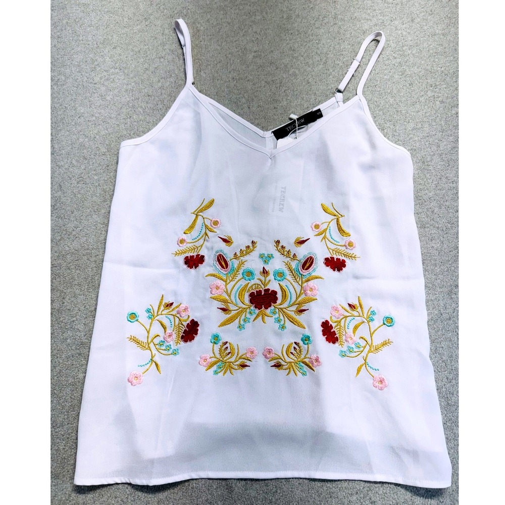 Tecrew NWT Camisole Womens S White Floral Embroidered Boho V-Neck Strappy Tank